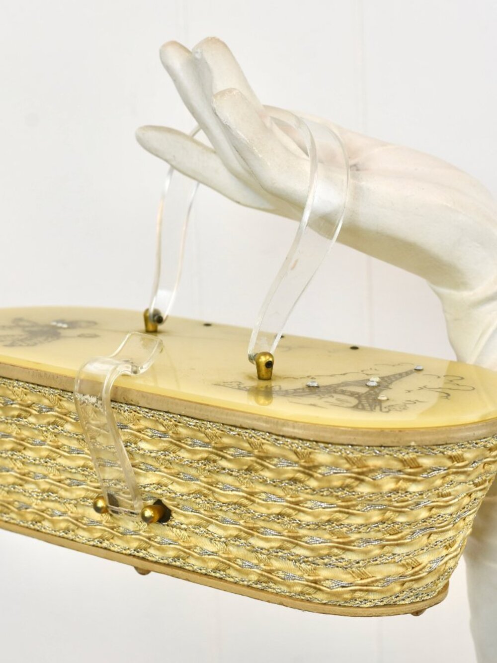 Vintage 1950s Lucite French Poodle Rhinestone Miami Hand Painted Box Purse - Picture 5 of 16